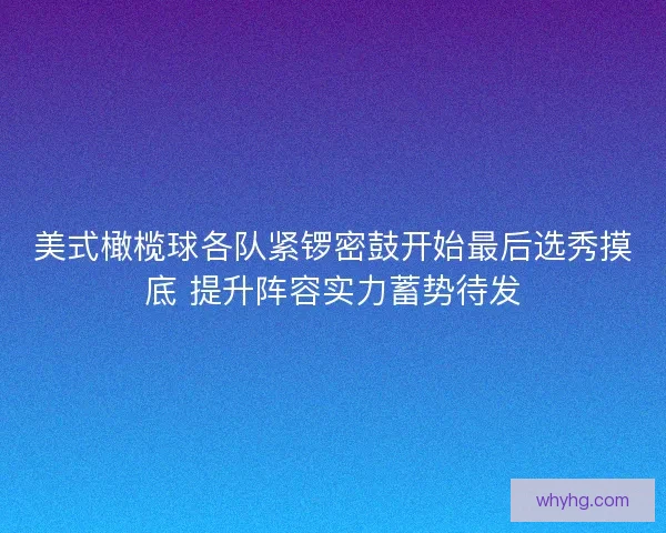 美式橄榄球各队紧锣密鼓开始最后选秀摸底 提升阵容实力蓄势待发
